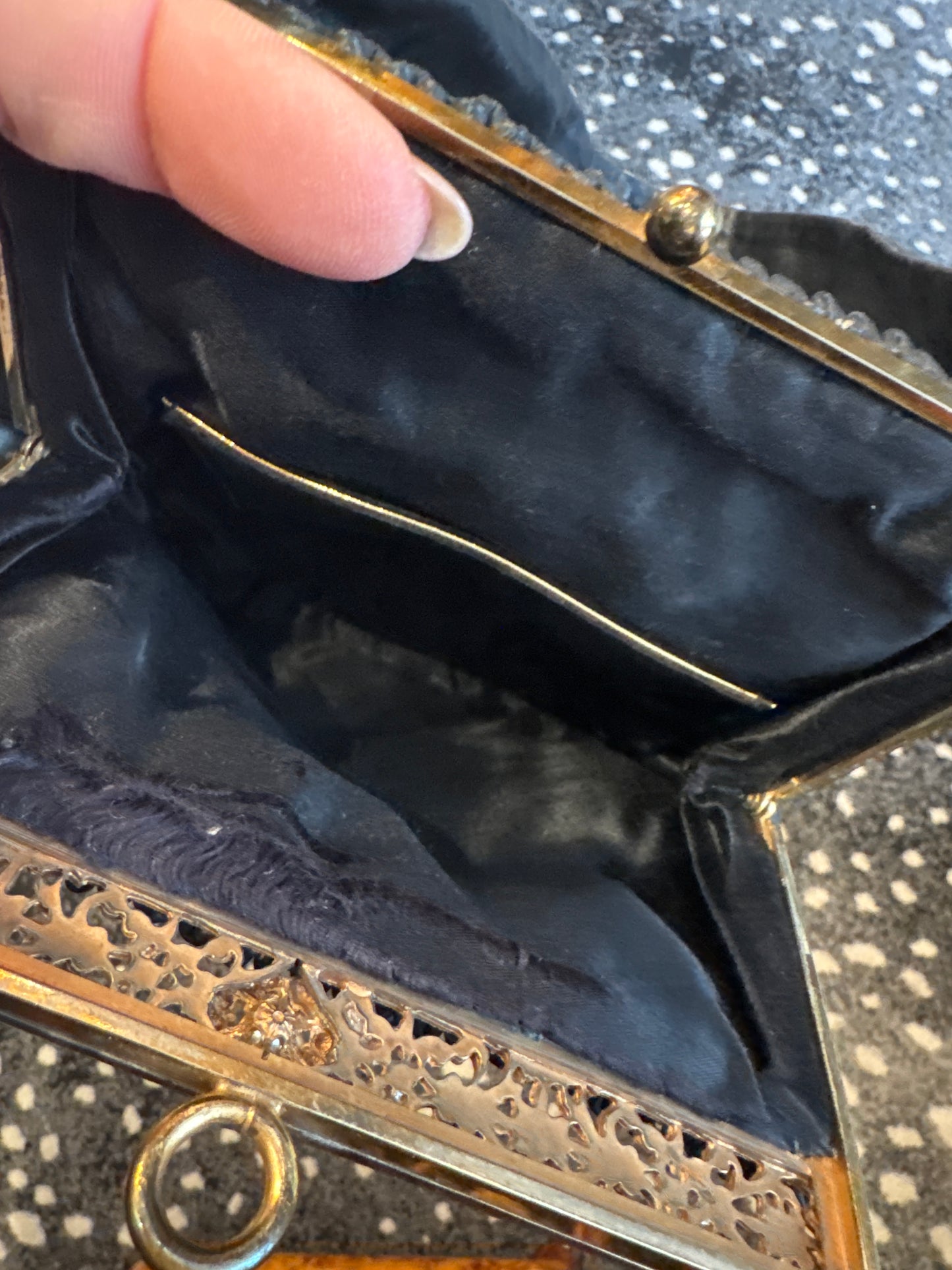 1940s unique leather handbag with decorative hardware