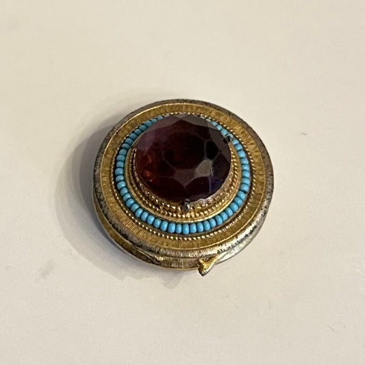 Purple Stone Jeweled Trinket Box Faux Turquoise Beads