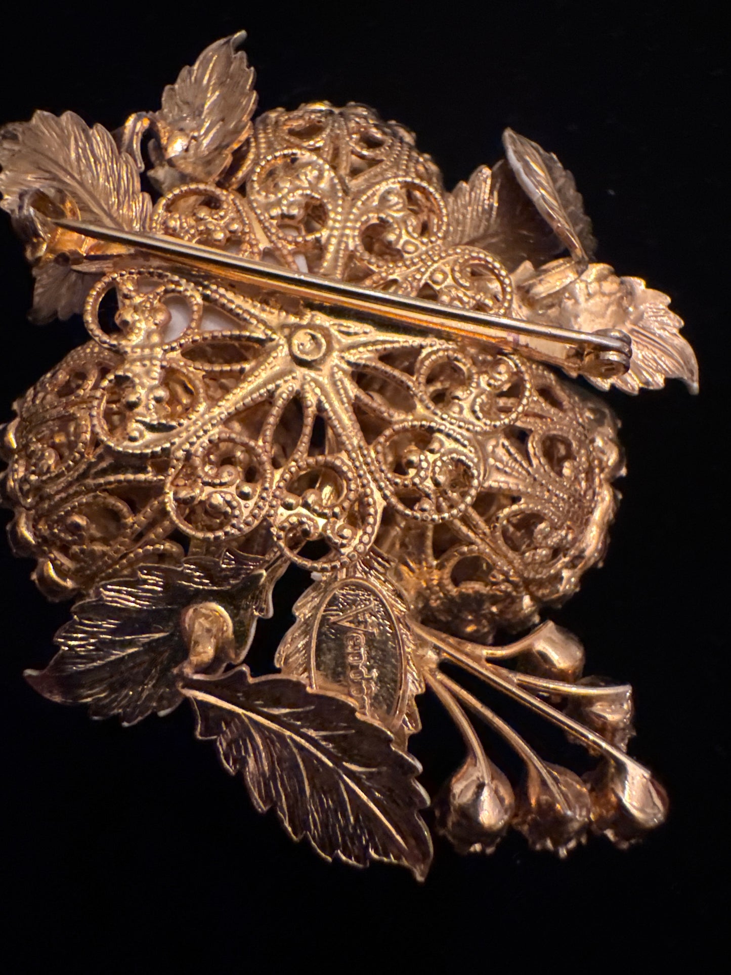 The MOST stunning brooch I have ever seen. Signed Vendome rhinestone and enamel with filagree backing.