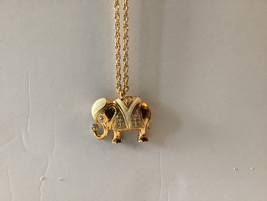 KJL Elephant pendant with rhinestone and ivory enamel pendant necklace