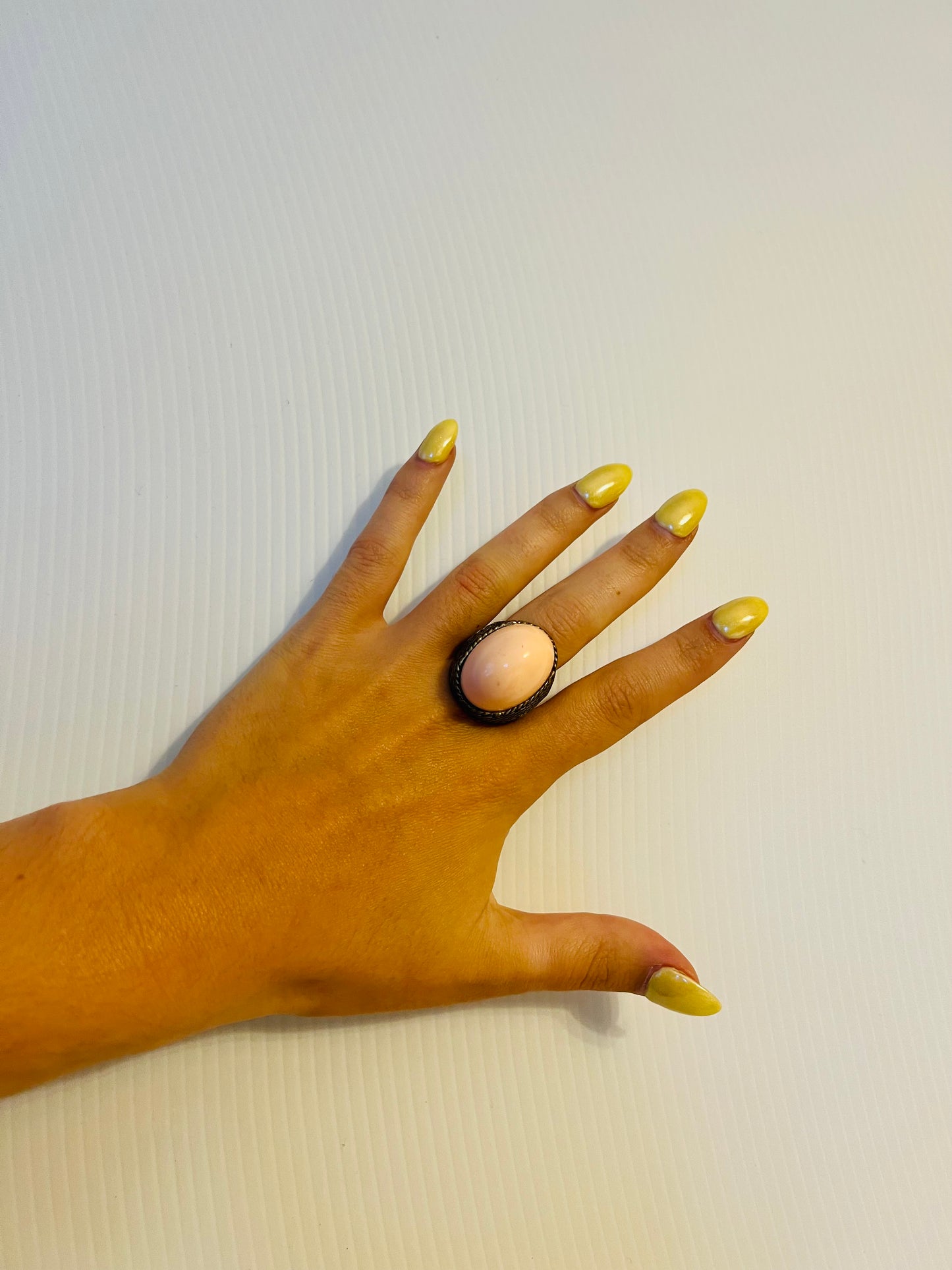 Vintage gold/silver tone ring with pastel pink stone