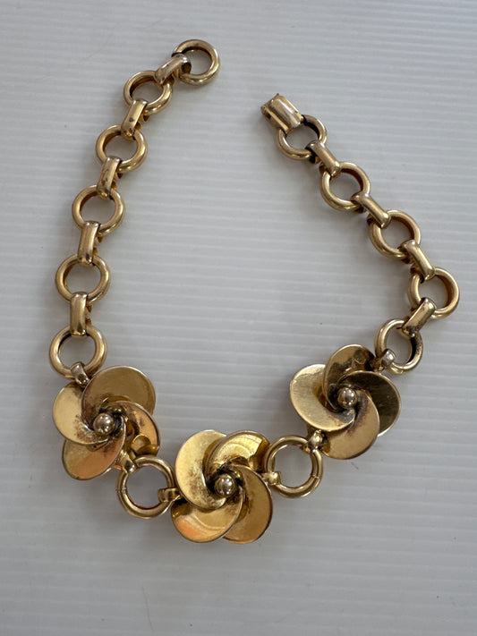 Early Hattie Carnegie gold plate necklace signed HC