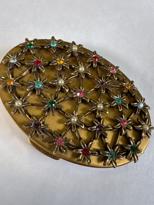 DORSET 5th AVE Oval Rhinestone Powder
Compact Ornate rhinestone and flower MakeUp Compact Vanity