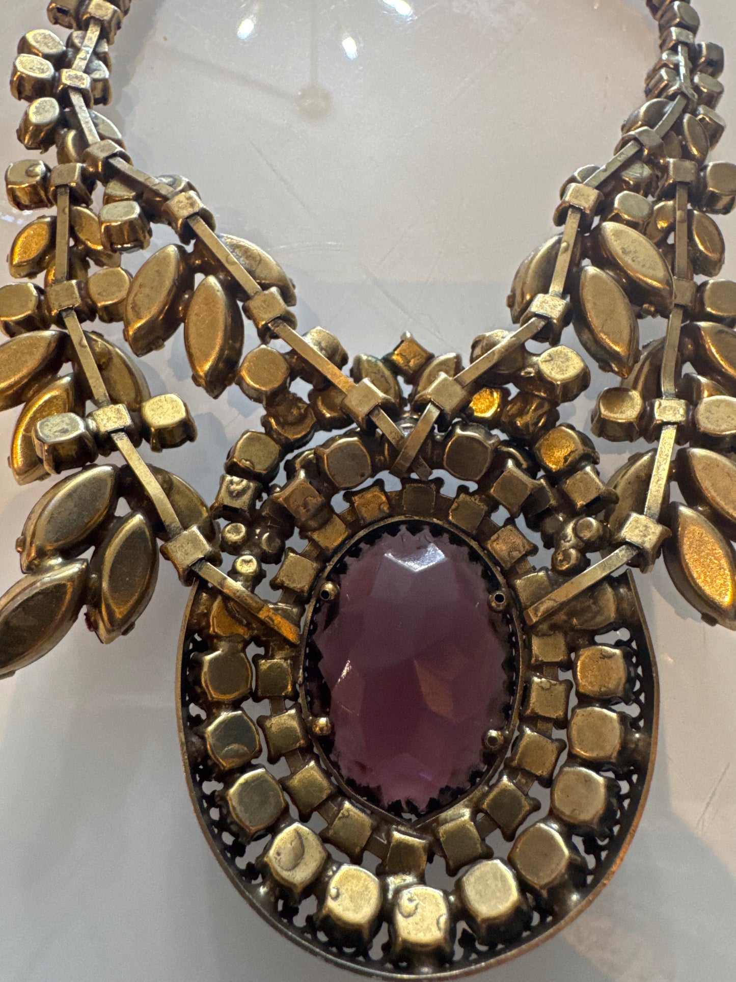 1940s absolutely stunning Juliana rhinestone necklace and shades of deep, purple, pink and red