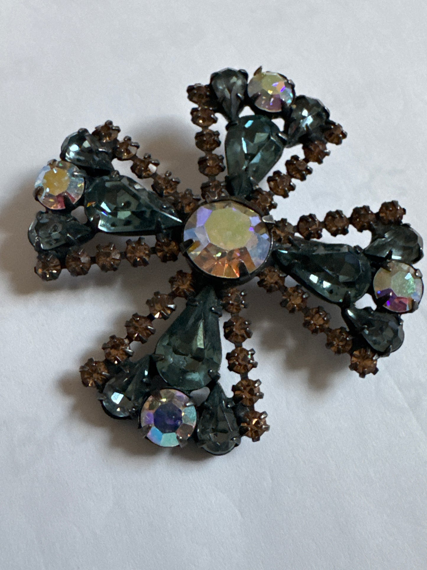 1940s signed WEISS Maltese Cross rhinestone brooch