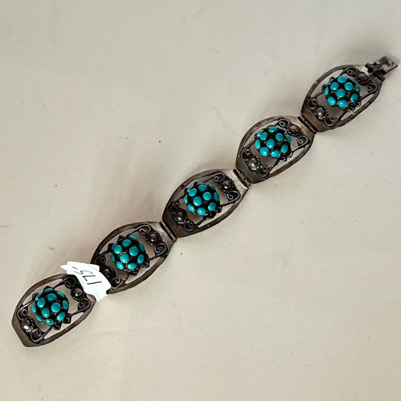 Vintage Sterling Silver & Turquoise Panel Link Bracelet