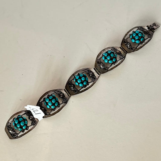 Vintage Sterling Silver & Turquoise Panel Link Bracelet