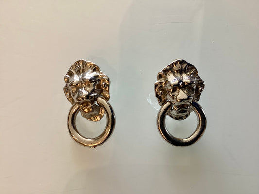 Signed Kenneth Lane Silver Lion clip earrings