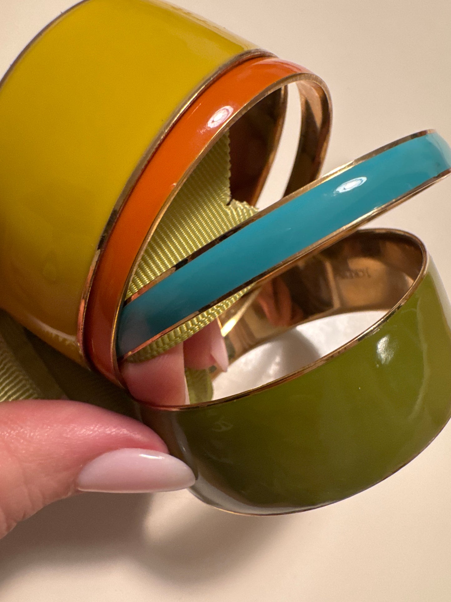 1990s bundle of four vintage J.Crew enamel bracelets from the collection of Linda Fargo