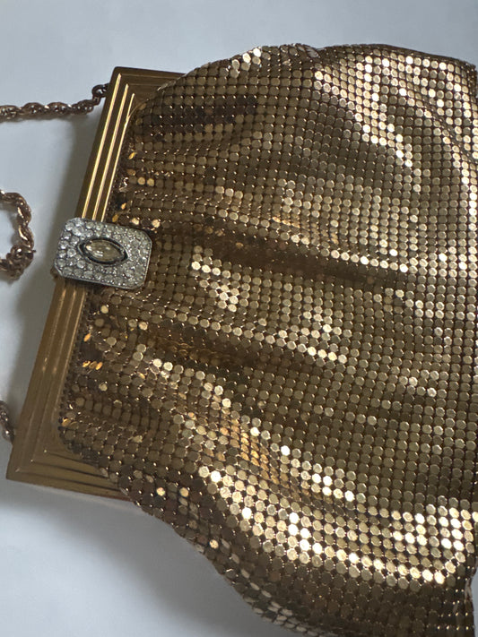 1930s Whiting in Davis gold mesh evening bag. ￼ made around the same time as Schiaparelli's Collab with the brand. Could it be?