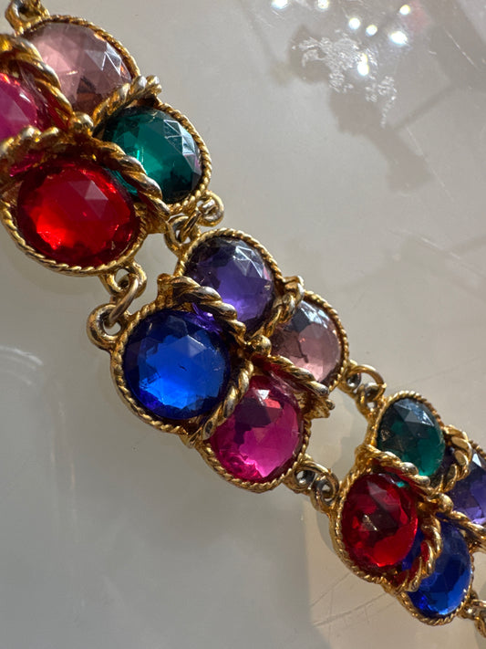 1960s colorful rhinestone gold tone bracelet