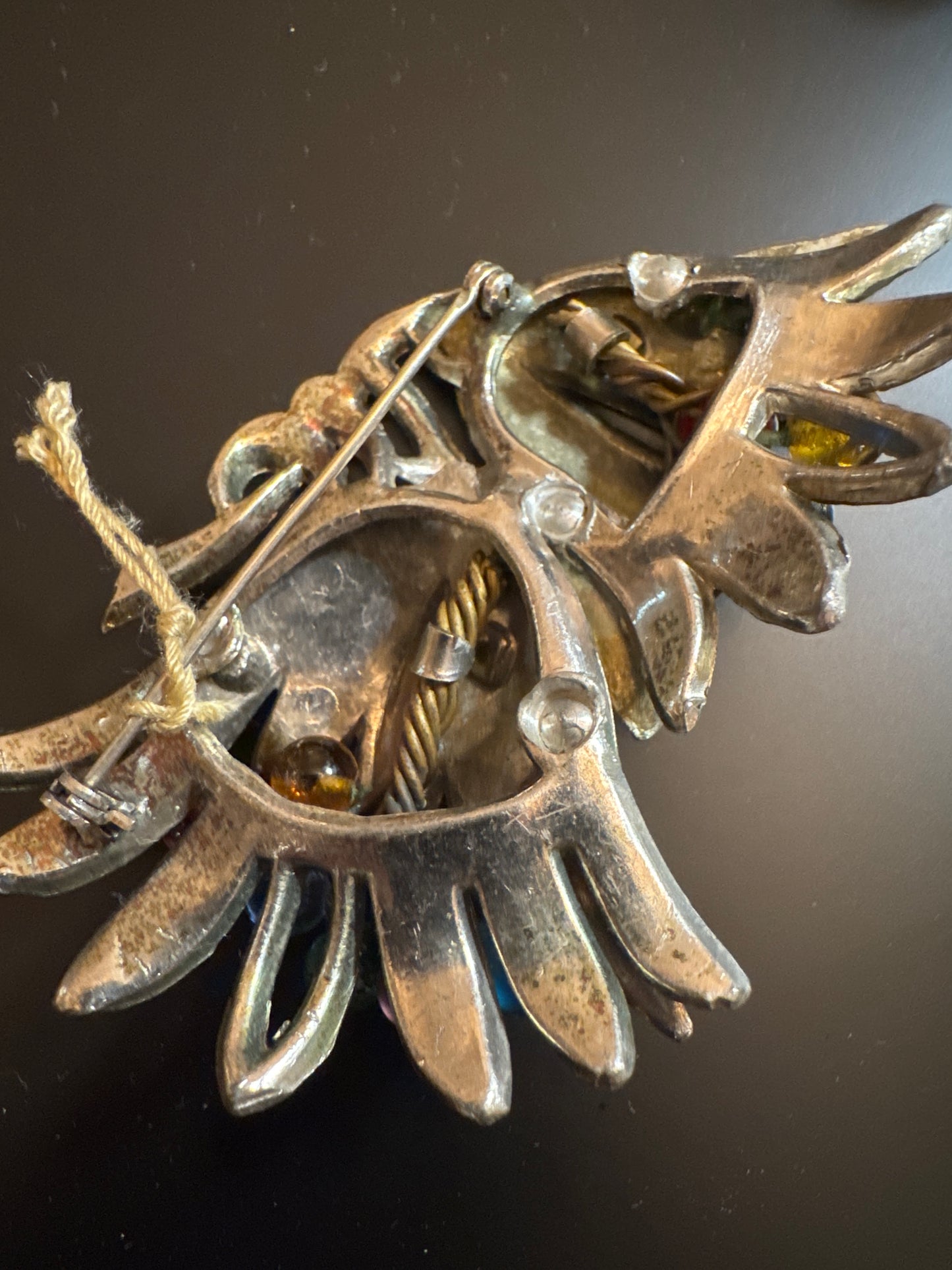 1930 vintage pot metal Tootie fruity glass stone brooch