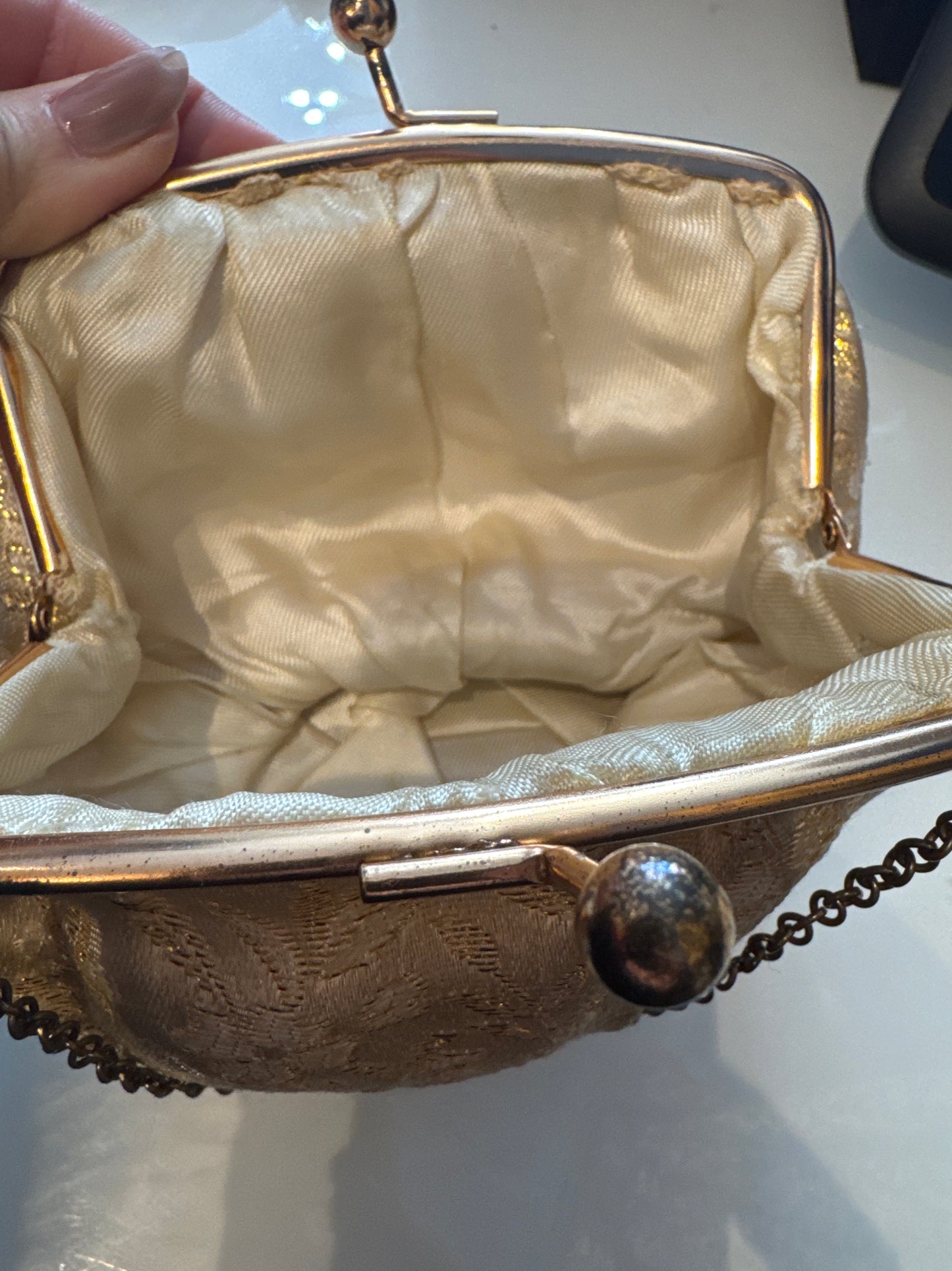 Sweet gold fabric brocade bag with chain strap