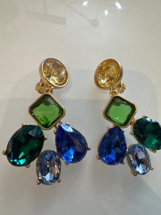 Retro rhinestone earrings with blue, green and yellow earring