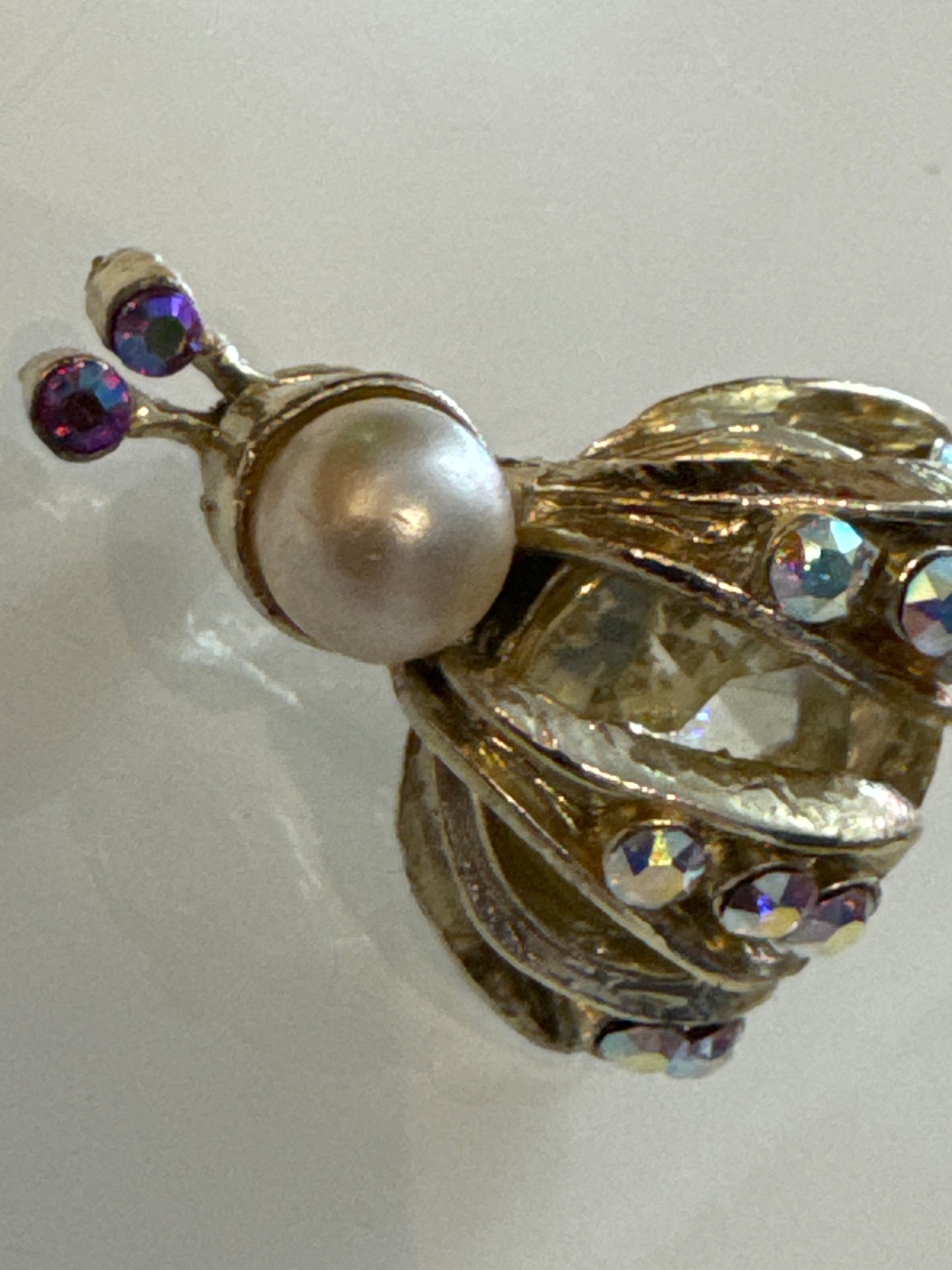 1950s signed DODDS bee brooch with pearls and rhinestones