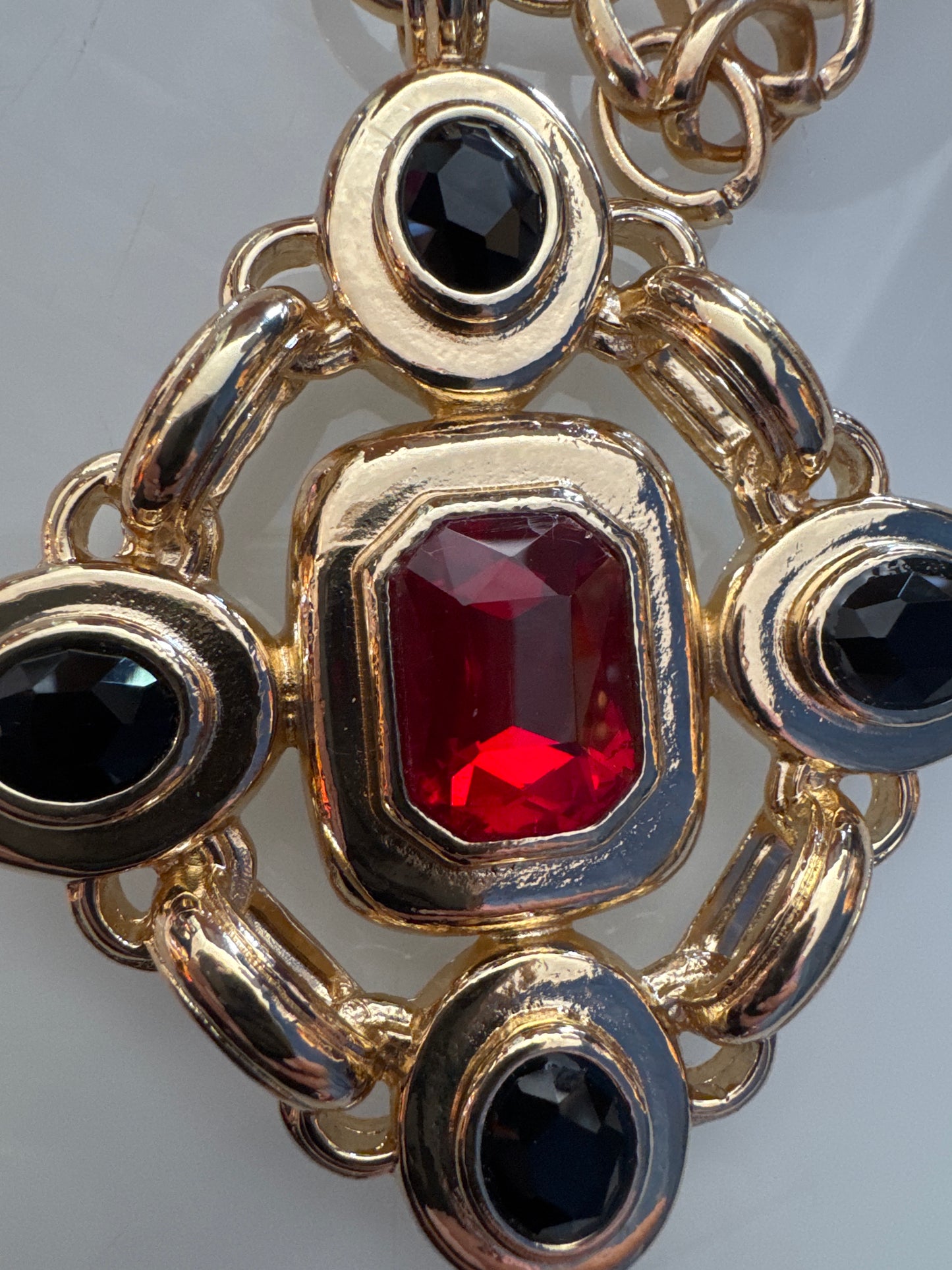 Vintage RJ Graziano pendant necklace with red and black stones
