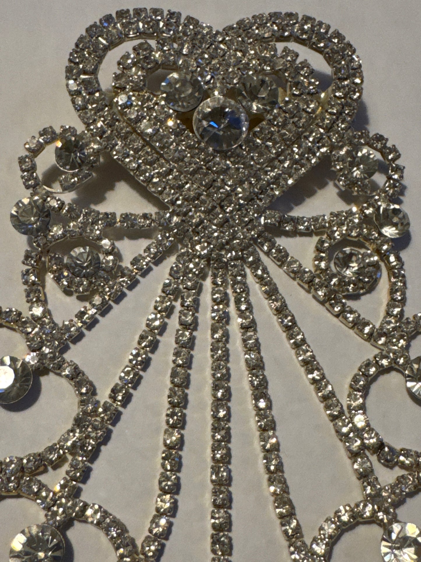 Jumbo vintage draping crystal brooch with hearts