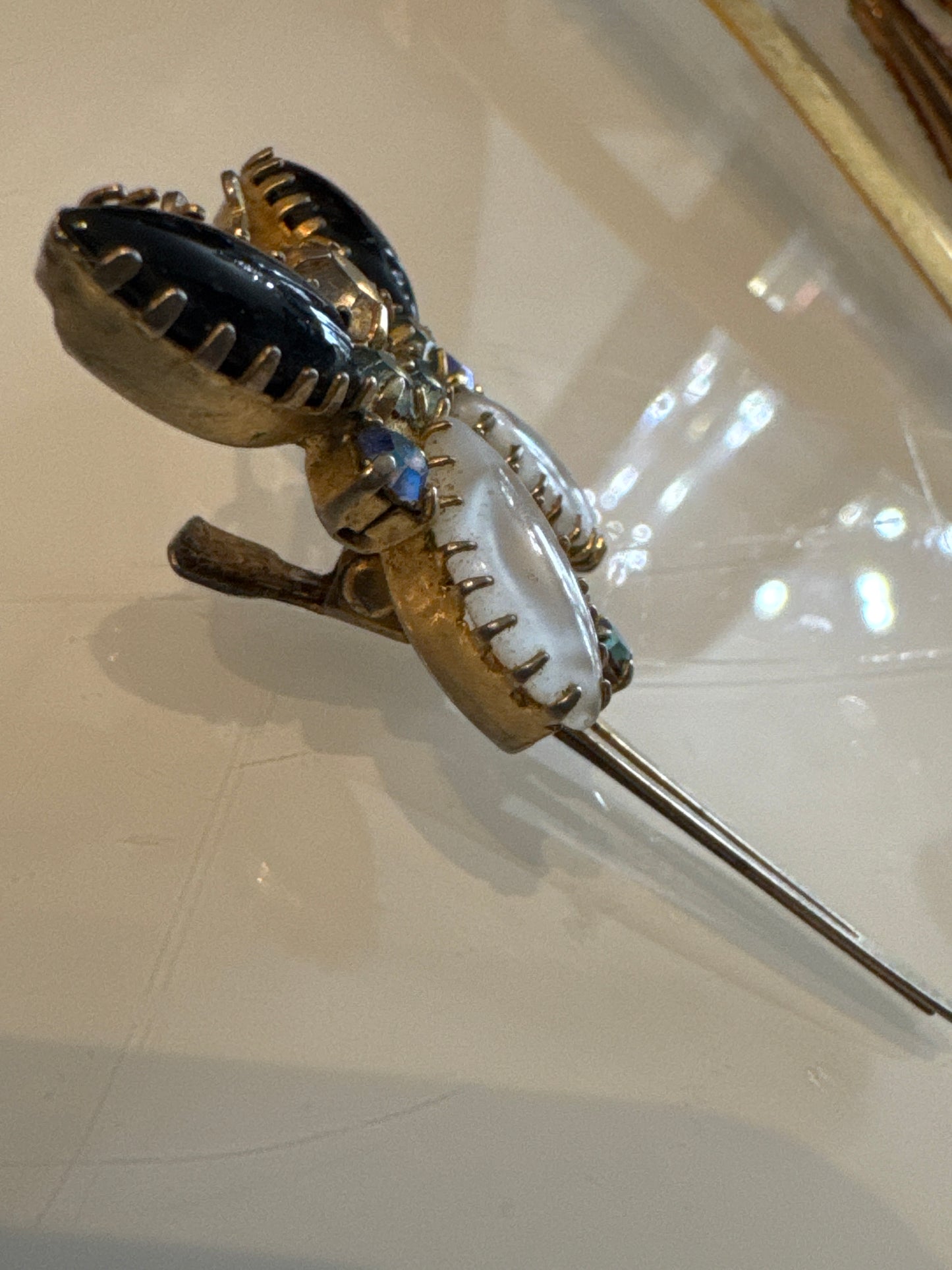 1940s beautiful butterfly barrette with rhinestones. Possibly Juliana.