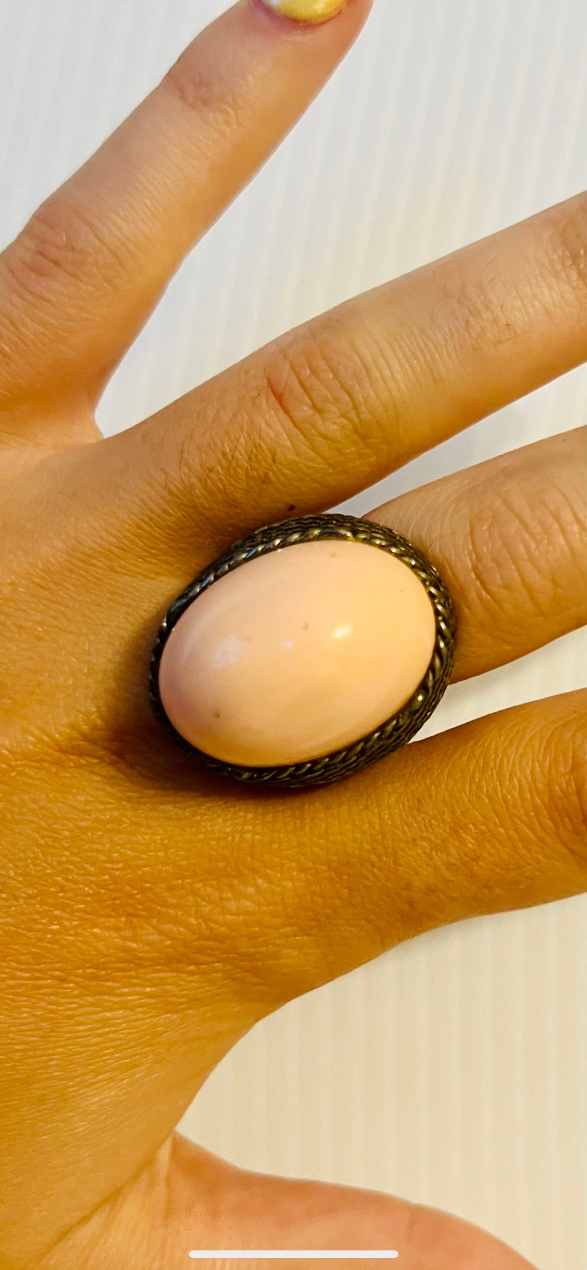 Vintage gold/silver tone ring with pastel pink stone