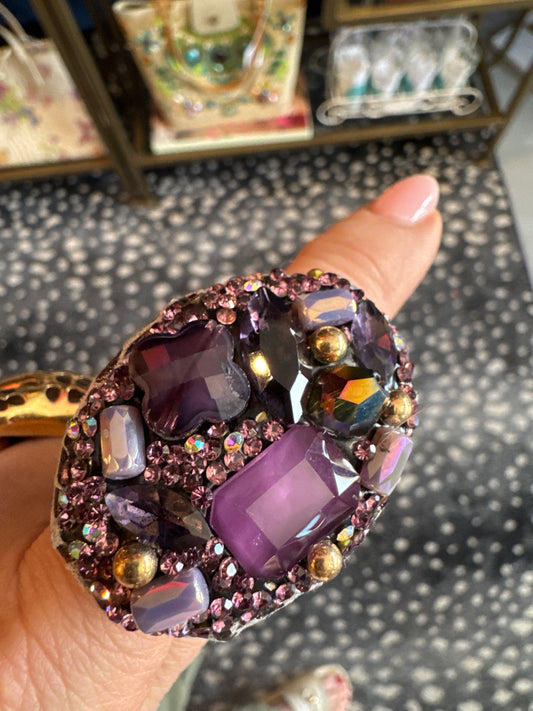 Purple rhinestone adjustable cocktail ring. Sourced in Paris. PARIS LIVE