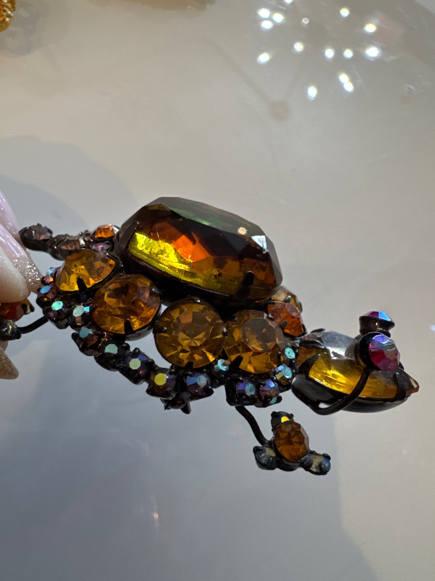 RARE 1950's Juliana rhinestone turtle with watermelon center stone. Book piece.