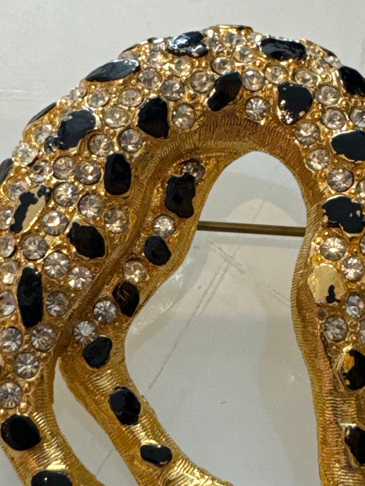 1950s leopard brooch with rhinestones and black enamel
