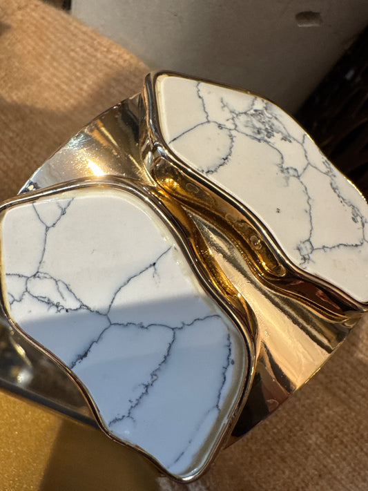 1990s gold tone cuff bracelet with faux marble stones