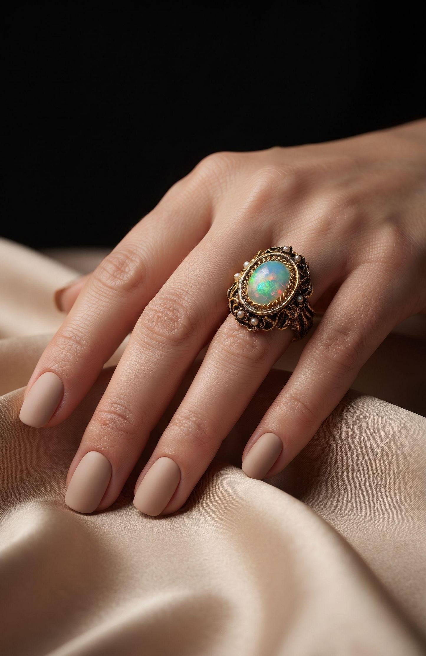 1970s moonstone ring  with seed pearls