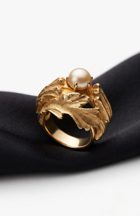 Elegant 1960s gold tone and pearl cocktail ring