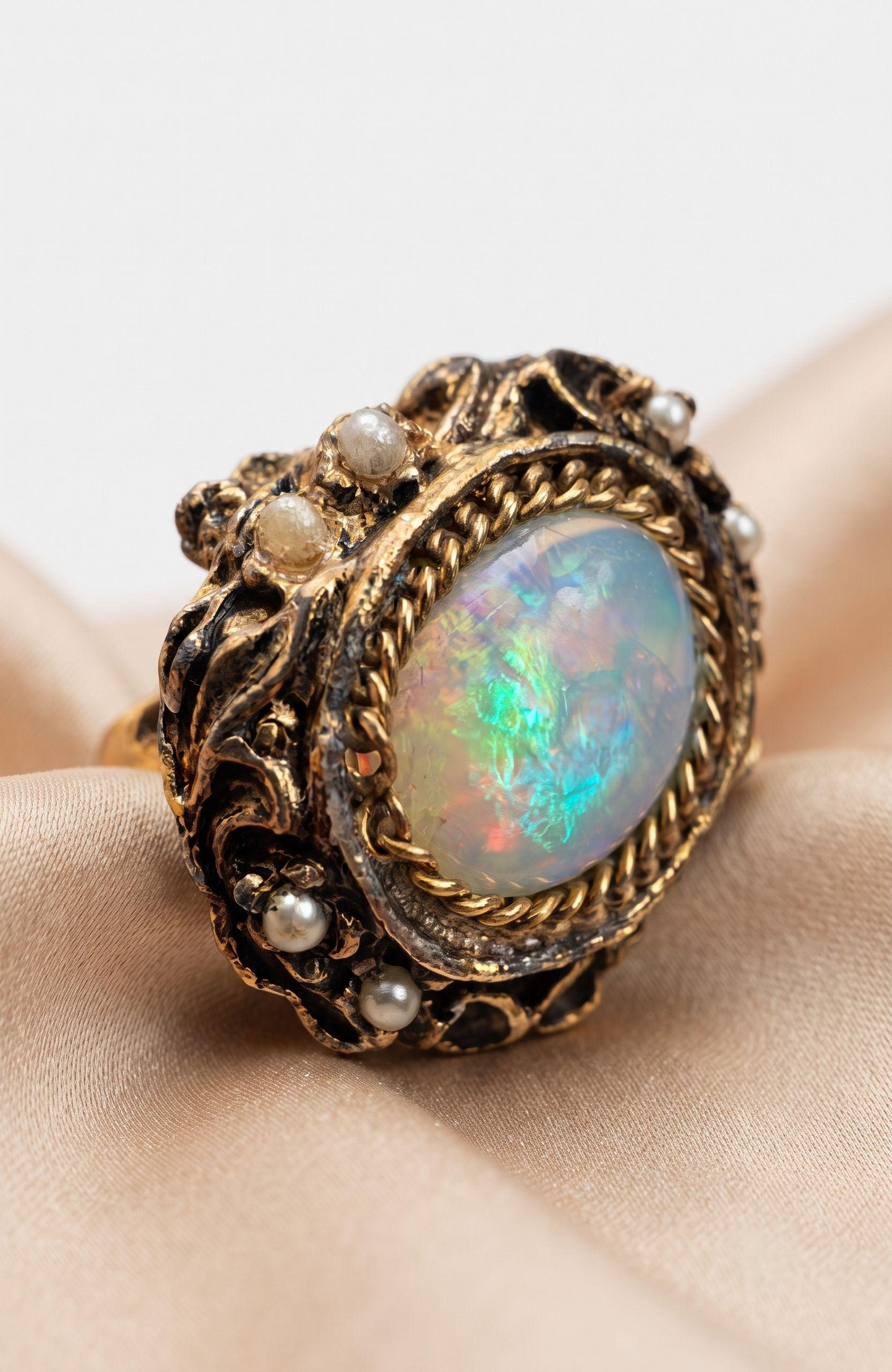 1970s moonstone ring  with seed pearls