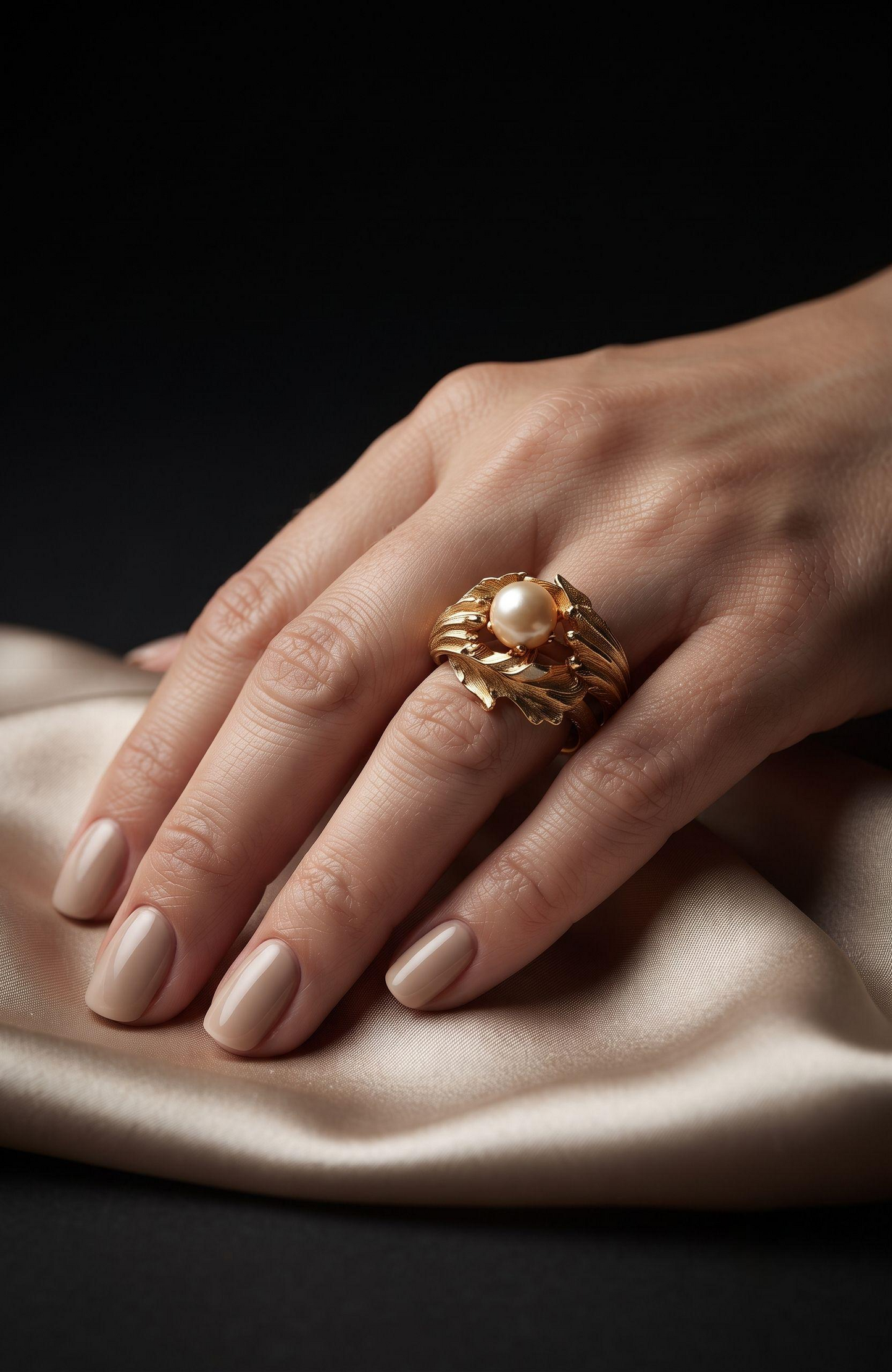 Elegant 1960s gold tone and pearl cocktail ring
