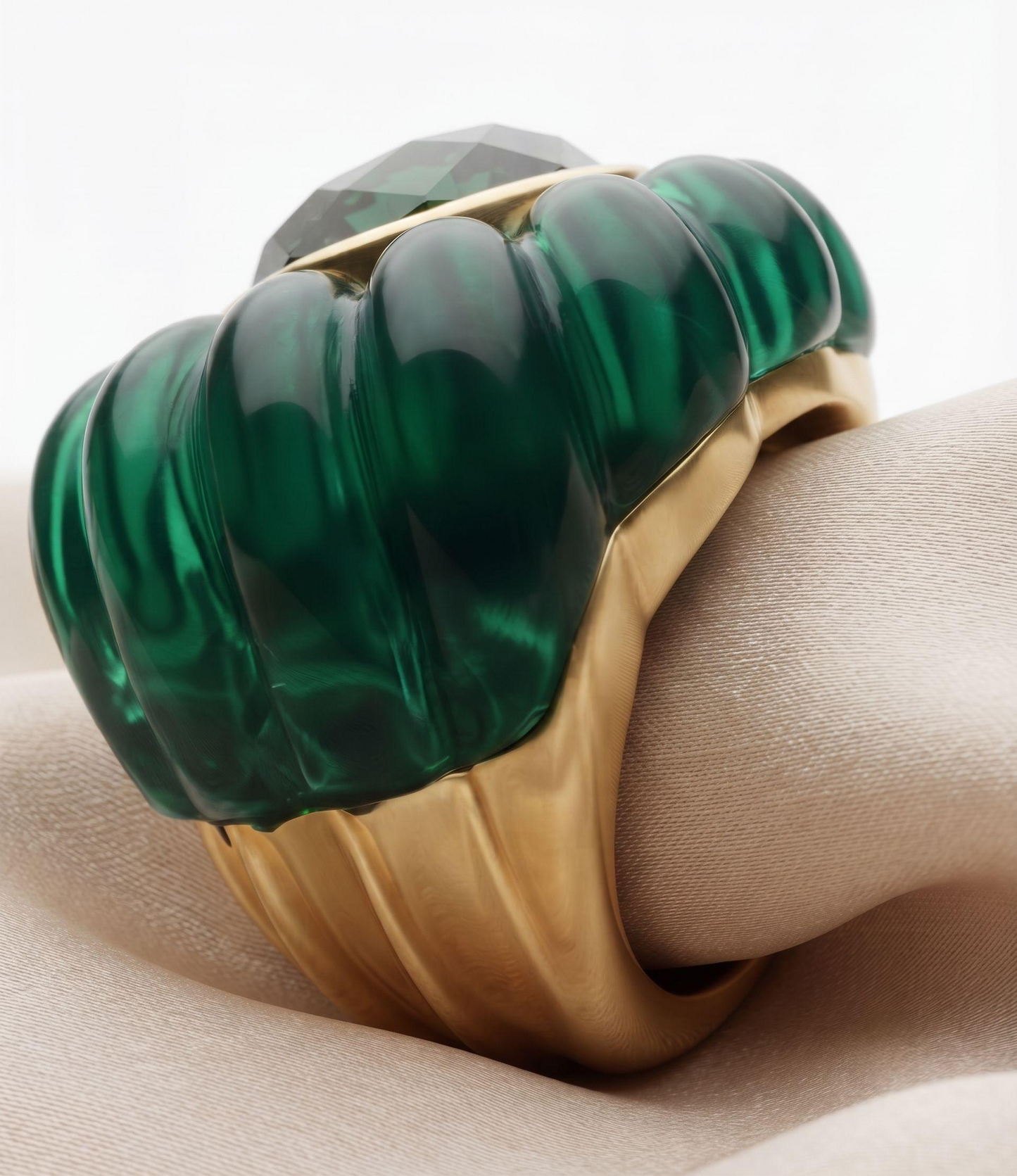 Gorgeous vintage signed Catwalk Jon jumbo cocktail ring with green resin and purple center stone