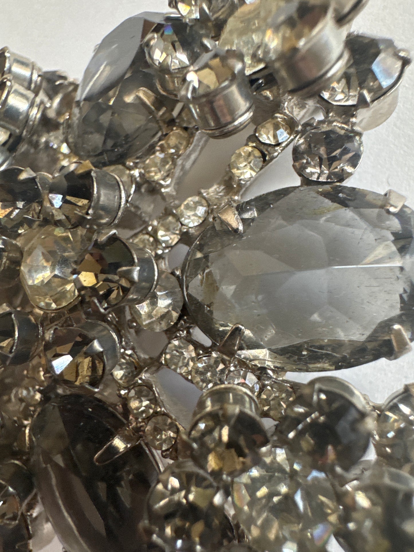 Beautiful 1950s smoky gray multi layered brooch by D & E