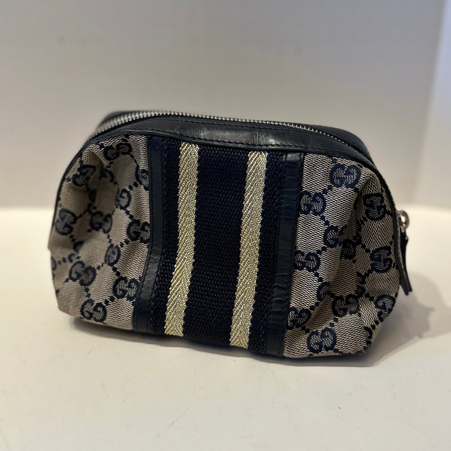 Gucci Navy Blue GG Striped Cosmetic Bag Pouch