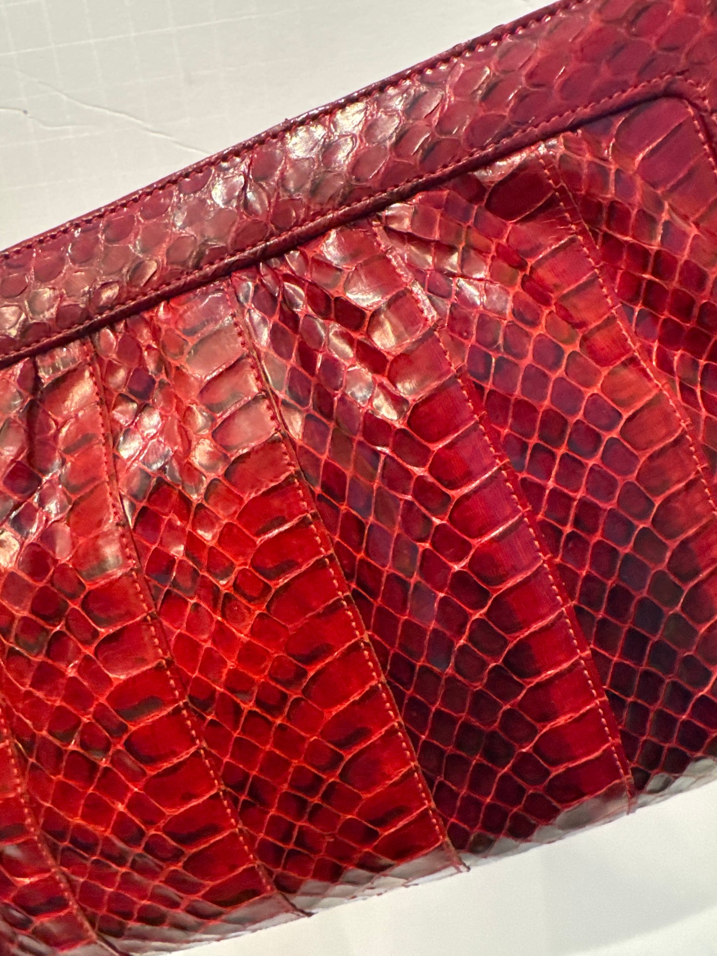1950s MORRIS MOSKOWITZ snakeskin Merlot colored clutch