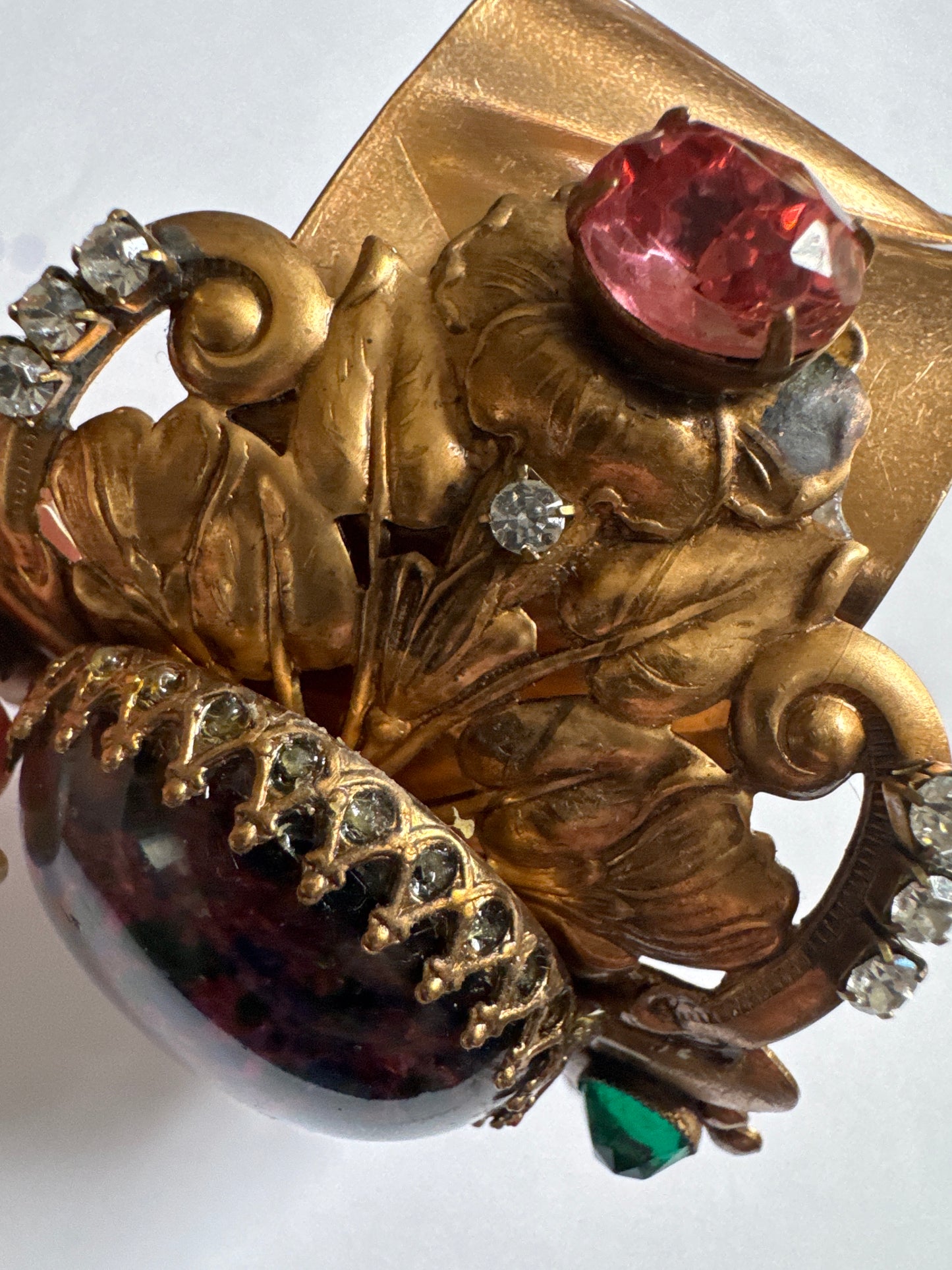 Vintage Rhinestone Cabochon Wide Statement Cuff bracelet. 2 3/8 wide.