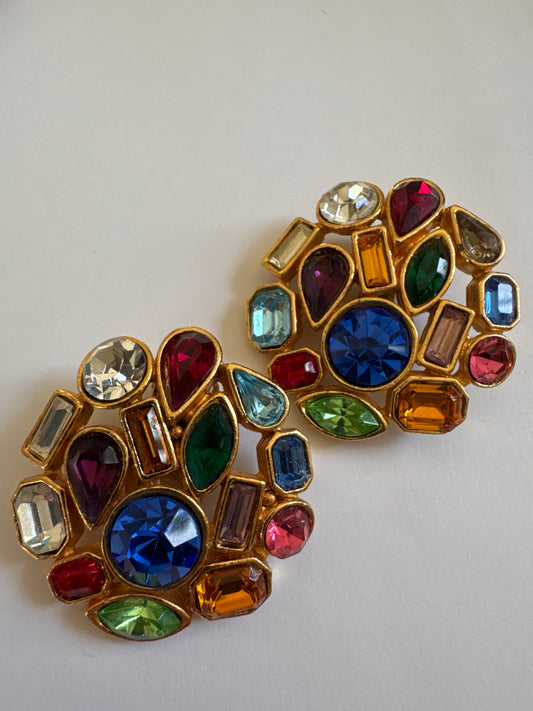 Rainbow colored vintage rhinestone earrings