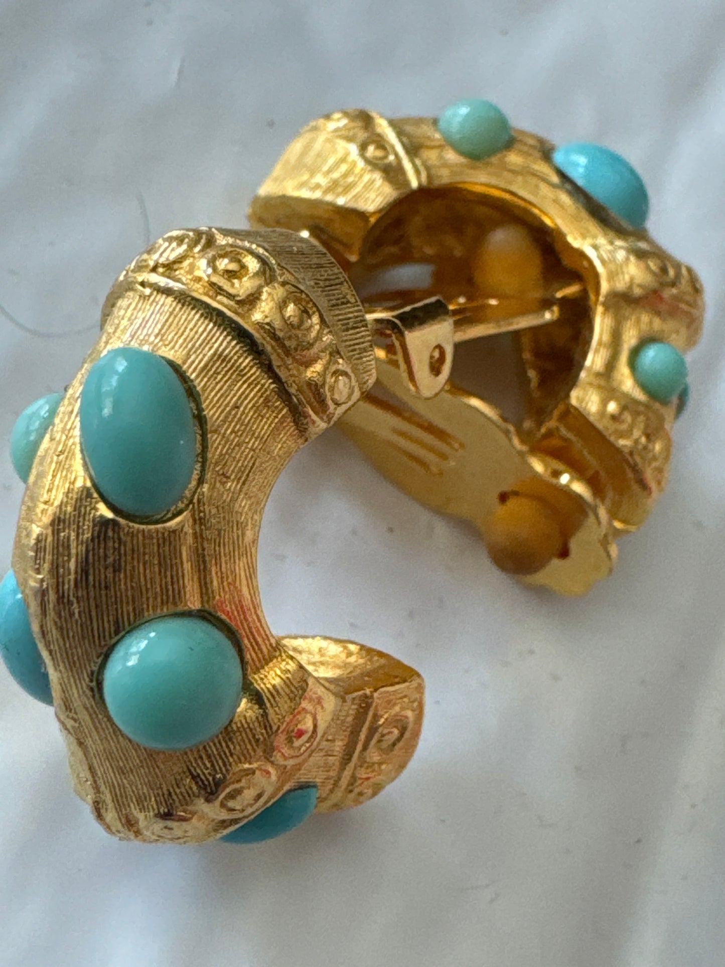 1980s gold tone and faux turquoise stone earrings