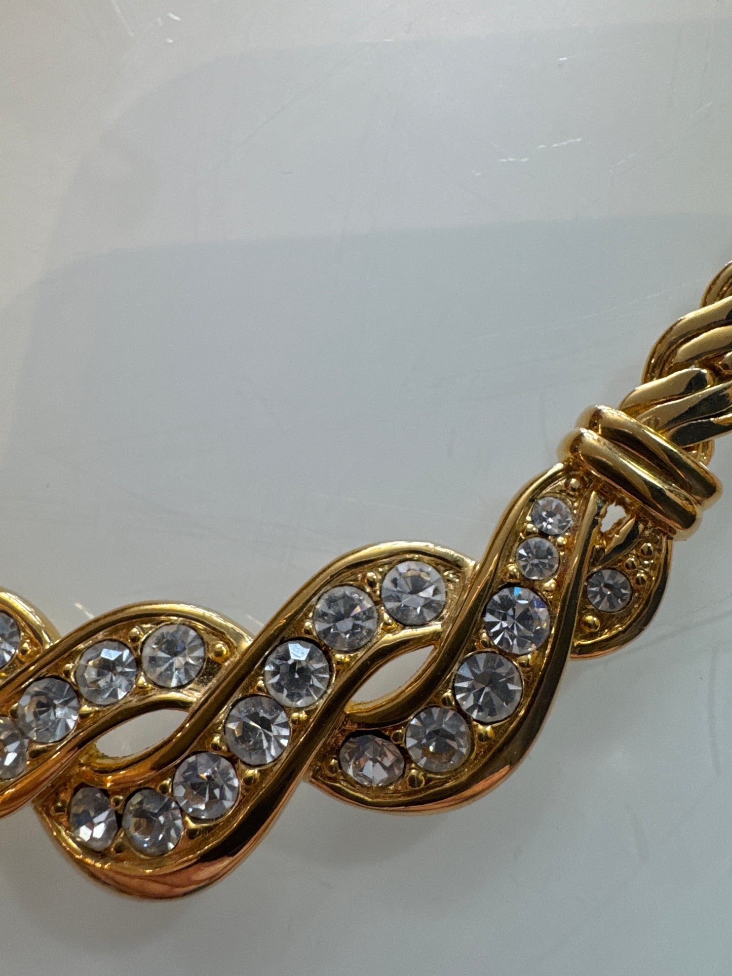 Vintage 1980s Napier gold plate necklace with clear rhinestones