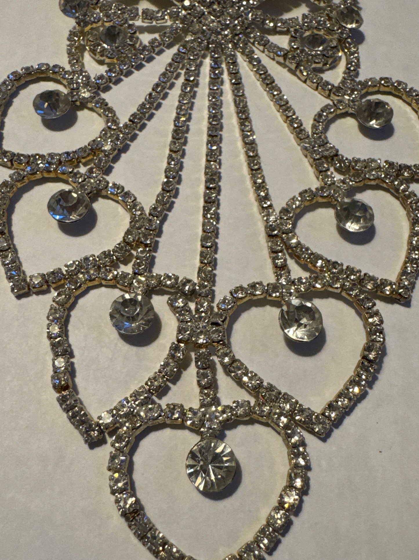 Jumbo vintage draping crystal brooch with hearts