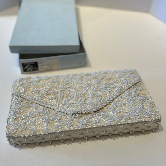 Vintage La Regale White Bridal Beaded Clutch w/ Original Box