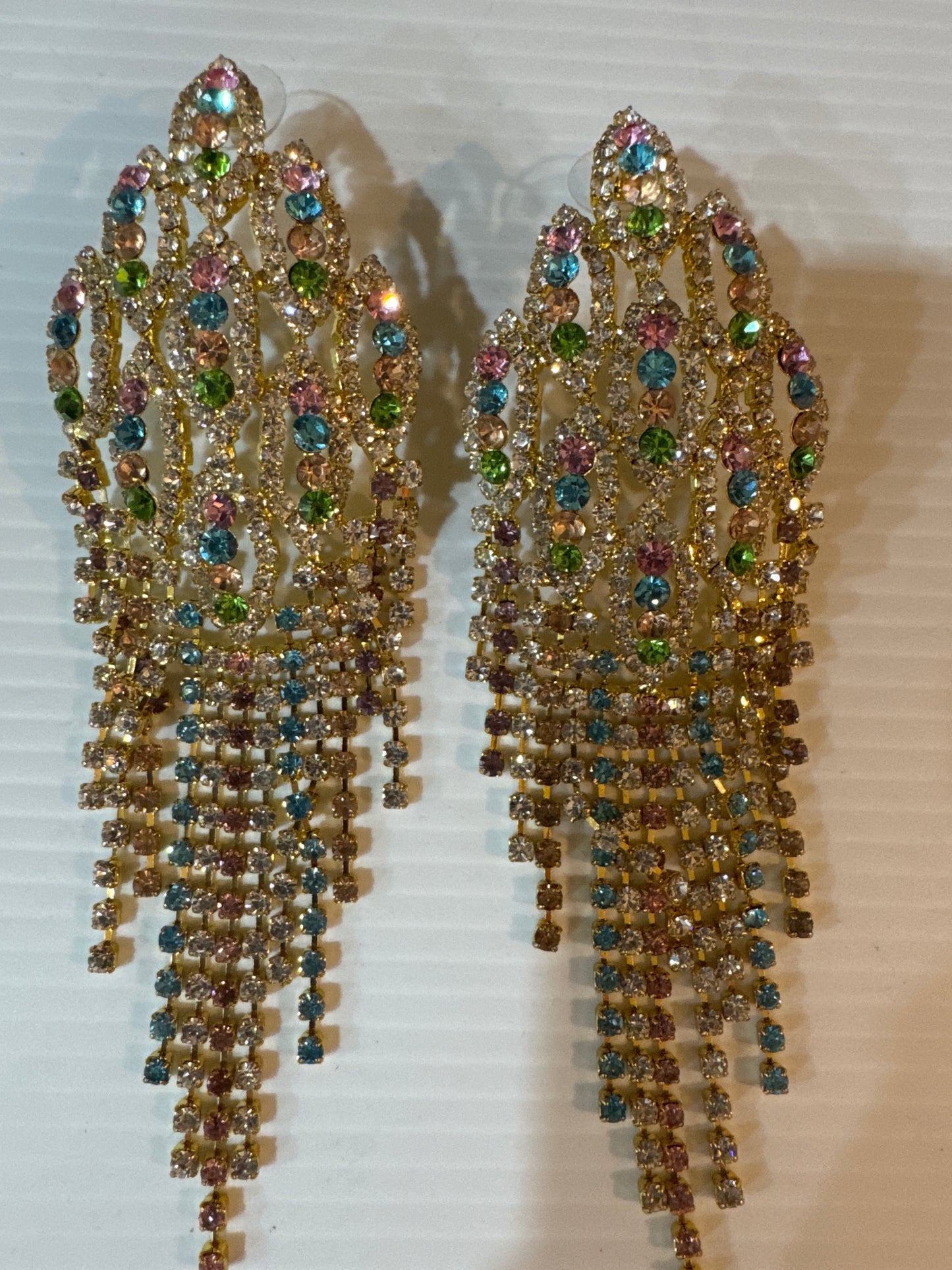 Absolutely stunning vintage jumbo waterfall rhinestone pierced earrings.
