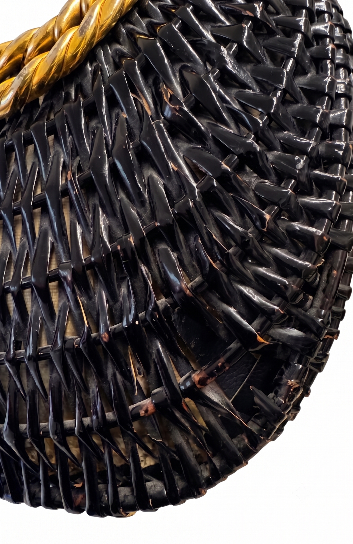 Magnificent Koret black bag wicker  from the 1950s with decorative gold hardware.