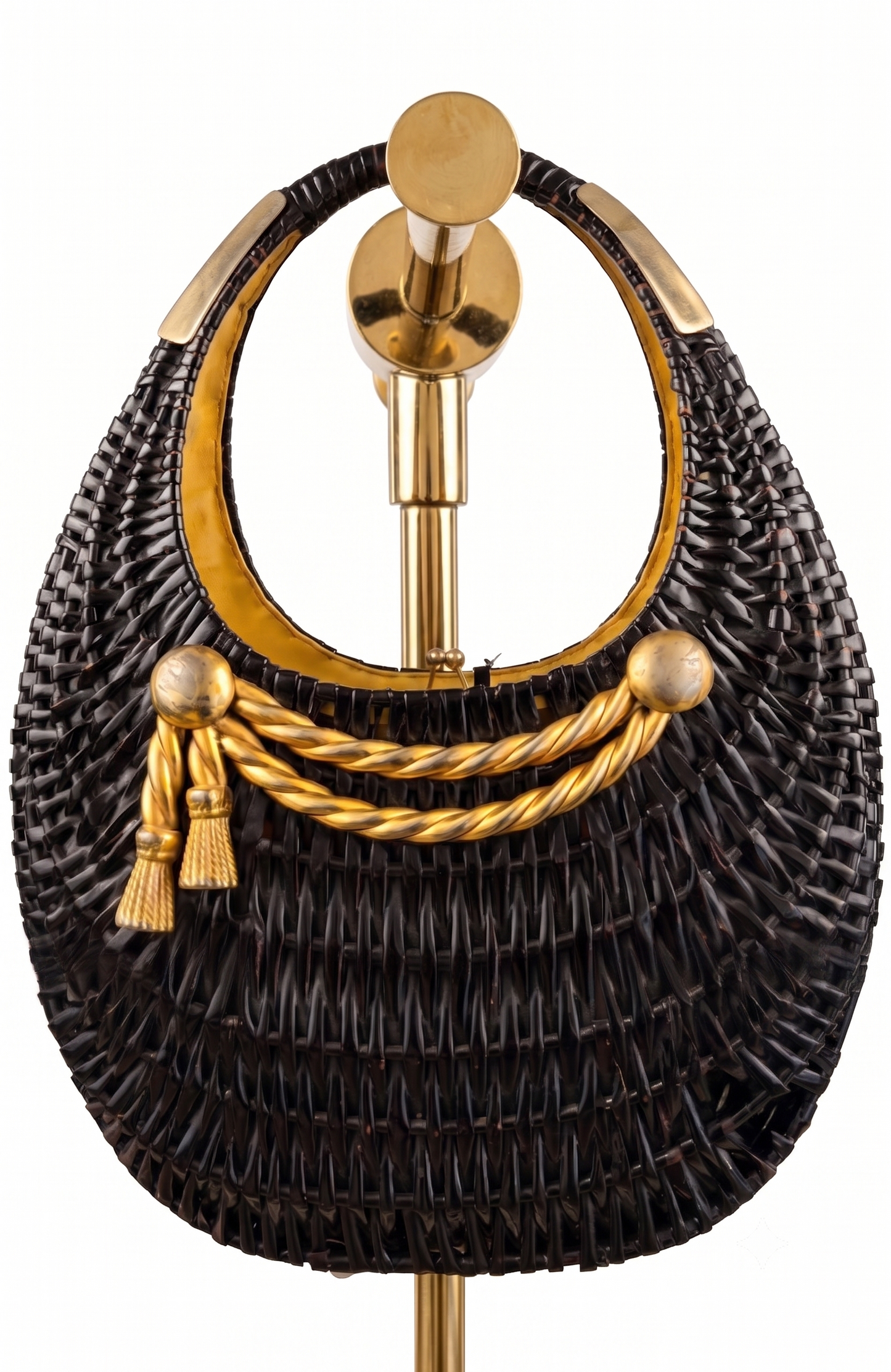 Magnificent Koret black bag wicker  from the 1950s with decorative gold hardware.