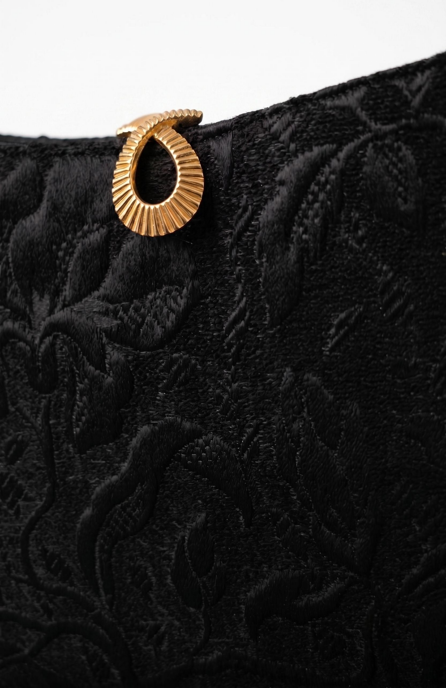 1960s fabric brocade black top handle handbag with decorative gold closure by LEWIS