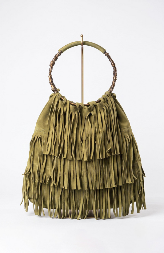 Vintage Valentino suede fringe bag with circle handle