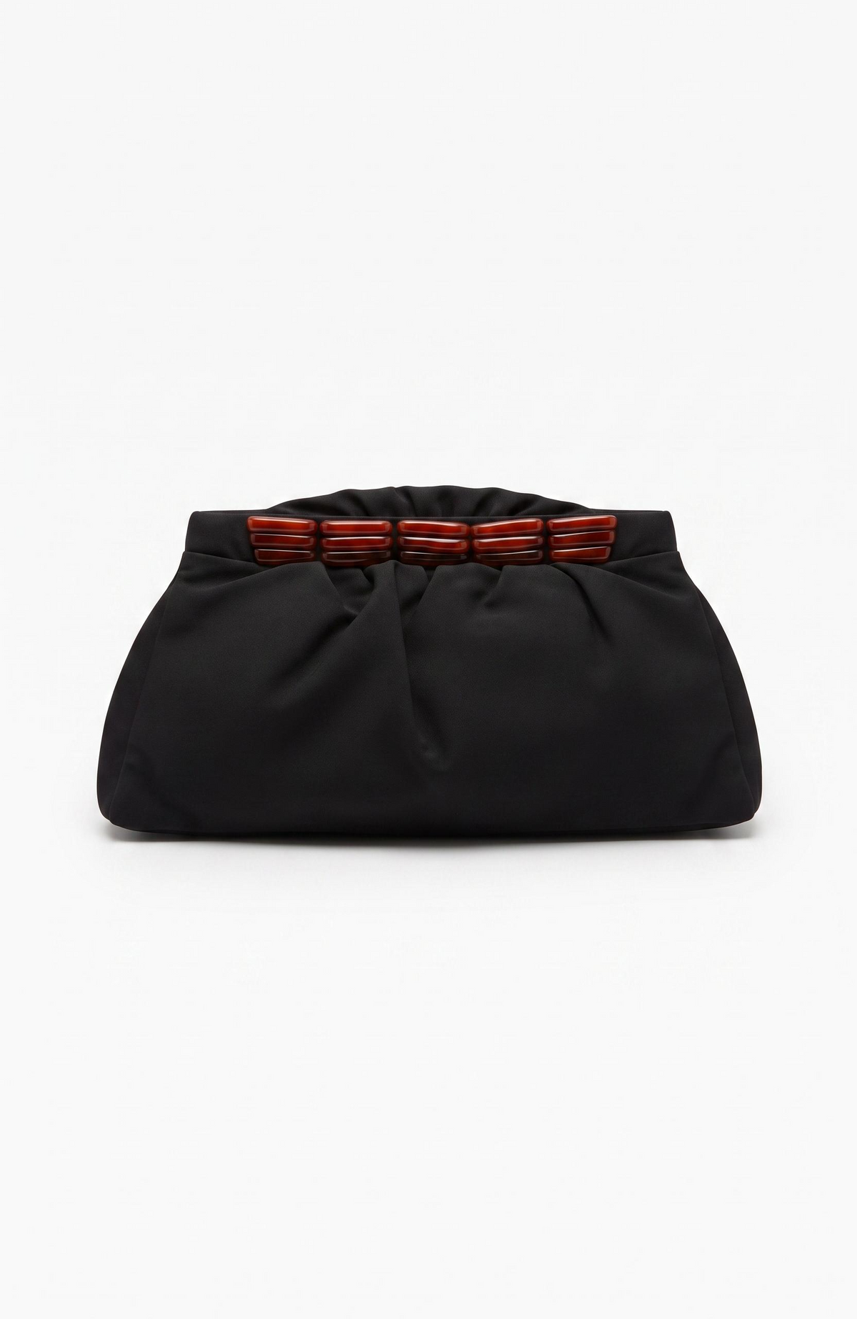 1940s black long clutch with a beautiful bakelite detail