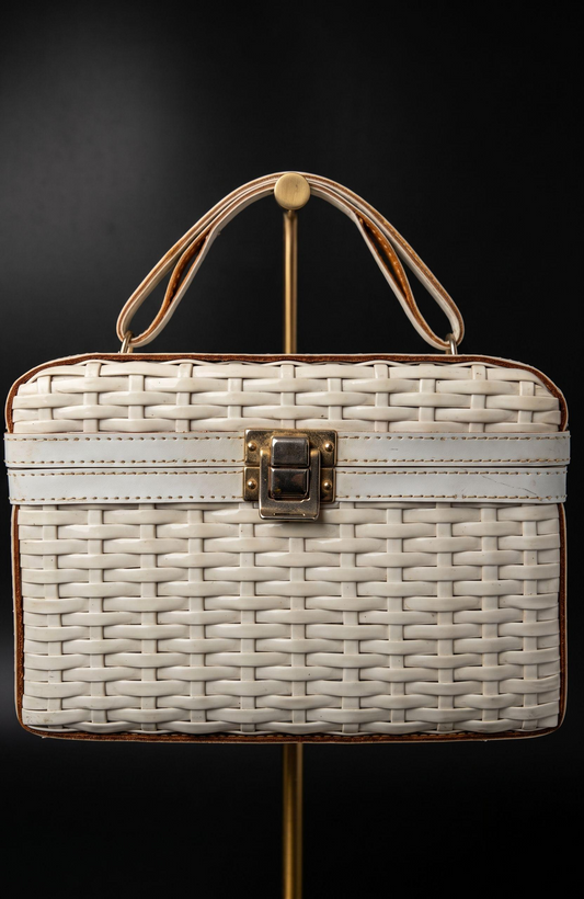 1950s white wicker box bag by LEWIS