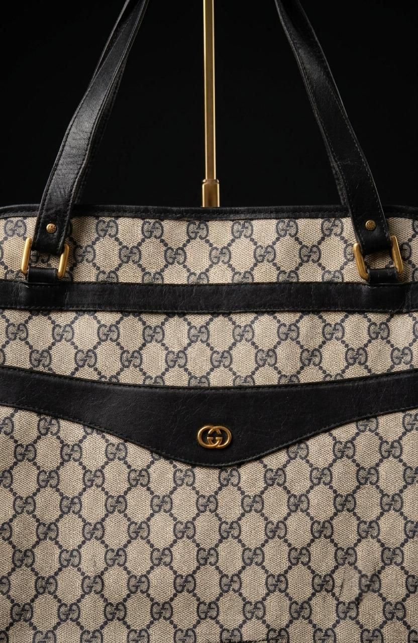 1980s Vintage Gucci tote Bag with outside pocket and shoulder strap. See photos.