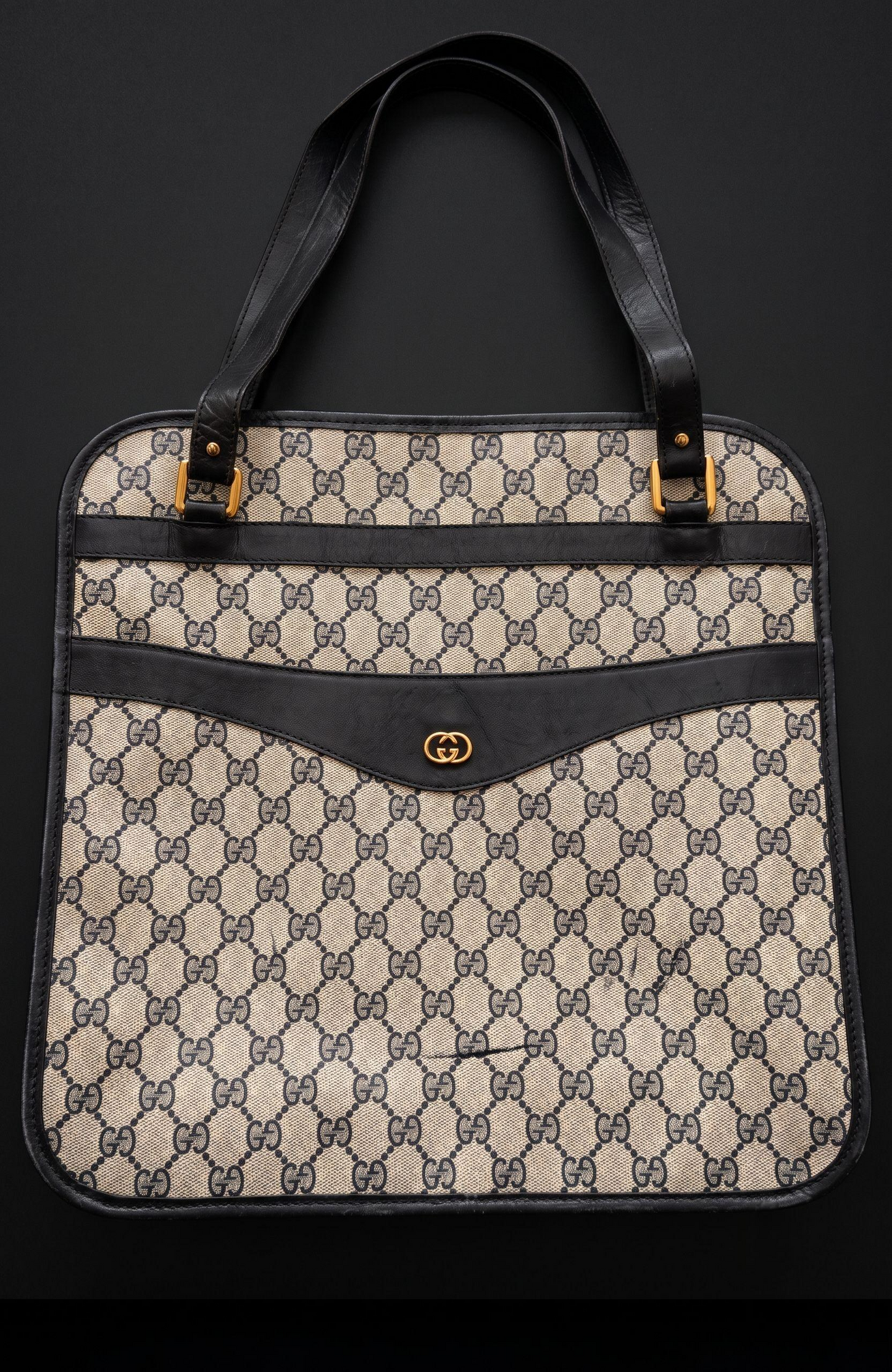 1980s Vintage Gucci tote Bag with outside pocket and shoulder strap. See photos.